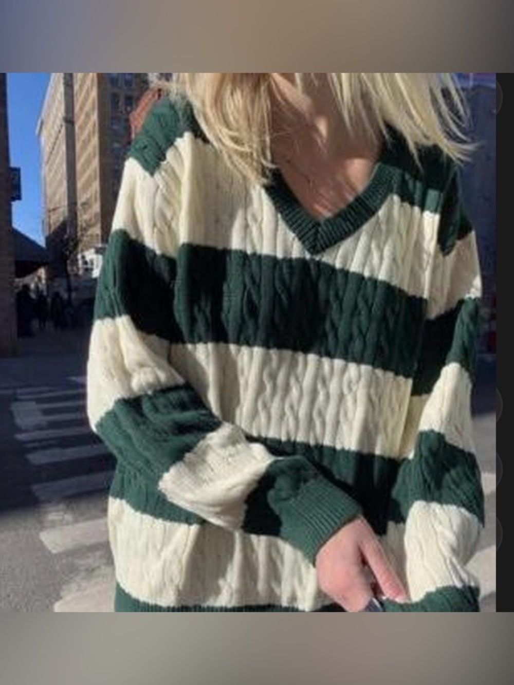 Brandy Melville Striped Cable V-Neck Sweater